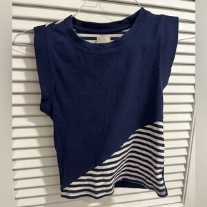 Anthropologie Maeve Navy Muscle Tank with White Nautical Stripe Panel